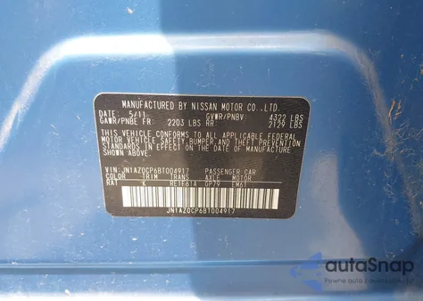 2011 Nissan Leaf Sl z USA, uszkodzony, nr VIN JN1AZ0CP6BT004917